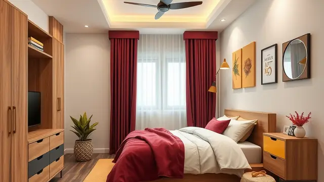 Warna maroon memancarkan kekuatan, sedangkan kuning mustard menambah sentuhan kreatif dan ceria. Kombinasi ini membangkitkan semangat dan cocok untuk ruang kumpul. Pas buat ekstrovert yang ingin energinya tersalurkan di rumah.